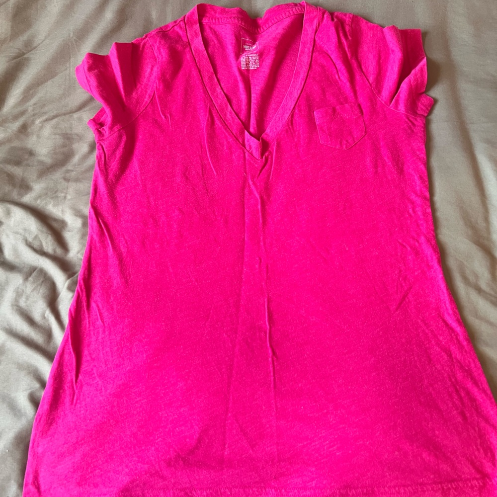 Mossimo Supply Co. Bright Pink V-Neck Tee